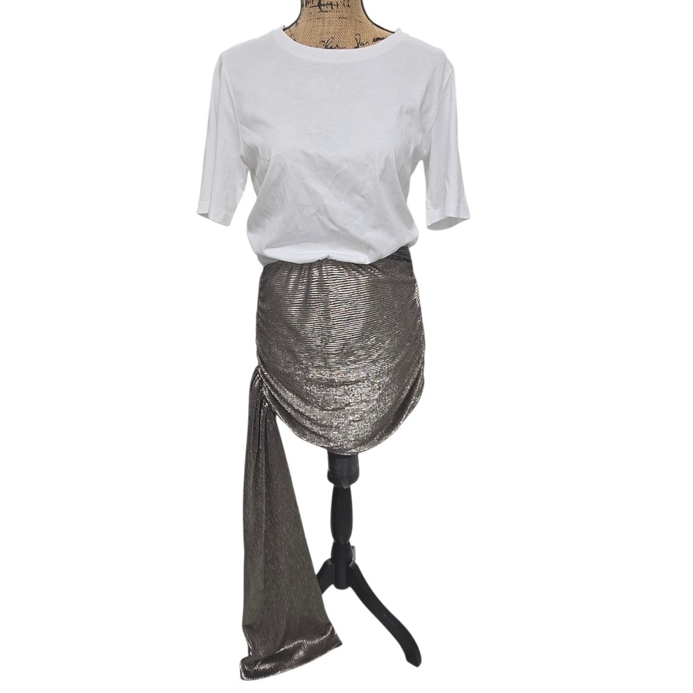 Anthropologie Porridge Twofer Mini Dress Sz S White Silver Metallic‎ Ruched Sash